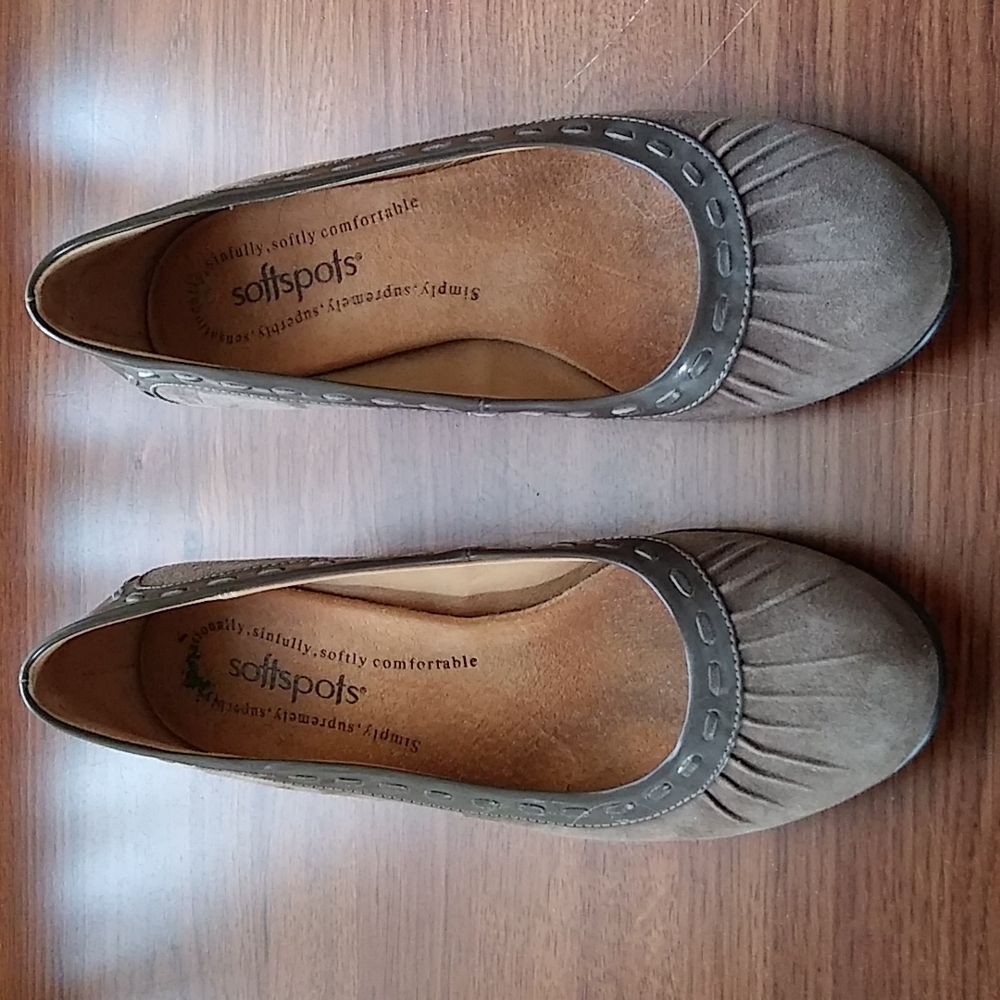 Taupe Suede and Patent Low Heel Pumps
